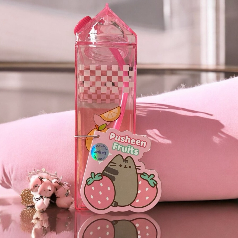 Pusheen Fruits Pink Water Bottle
